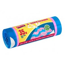 35л AV Пакеты д/мусора с завязками Уник технолог ПОЛОСАТИКИ, ПСД 35л, 15шт рулон голубой/розовый